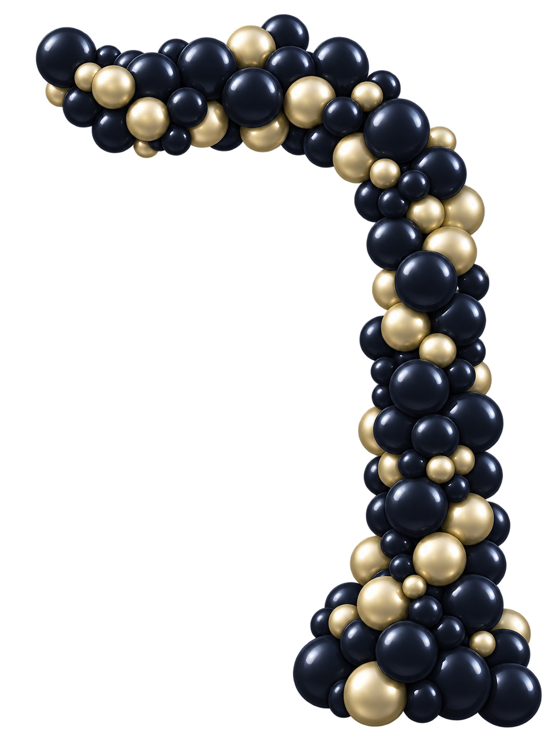 Illustratie van een gespiegelde organische ballonpilaar in zwart en goud